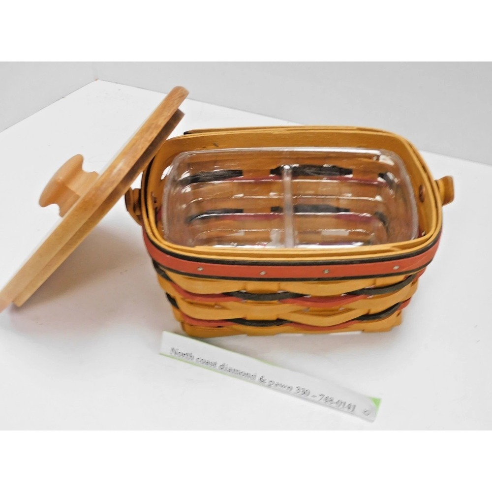 Longaberger 1997 Handwoven Basket with Wood Lid and Swing Handle DH89
